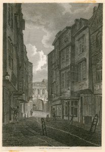 Butcher Row, tittar från Temple Bar, baserad på en teckning av Edward Dayes, 9 juni 1796 av English School