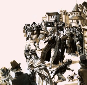Byron väckte stor uppståndelse med sin husdjursbjörn på Cambridges gator (gouache på papper) av English School