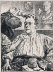 COQUELIN i sitt omklädningsrum: CONSTANT COQUELIN Aine (äldre) engelsk skådespelare i rollen som Cyrano de Bergerac på Lyceum Theatre, London av English School