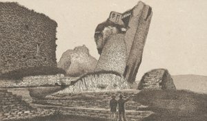 Caerphilly Castle, lutande tornet (litho) av English School