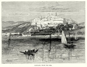 Cagliari, från havet (gravyr) av English School
