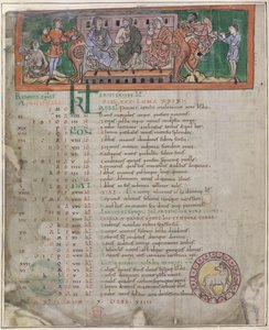 Kalendersida för april: Fest, illustration från en 