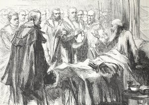 Calvin talar till rådet för sista gången, illustration från The History of Protestantism av James Aitken Wylie (1808-1890), pub. 1878 av English School