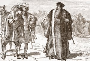 Calvin förolämpad av Libertines på Rhone Bridge, illustration från The History of Protestantism av James Aitken Wylie (1808-1890), pub. 1878 av English School