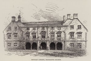 Cambridge: Pepysian Library, Magdalene College (etsning) av English School
