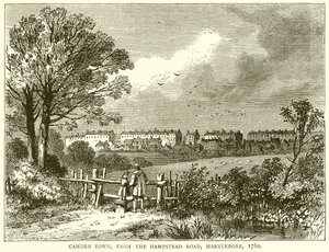 Camden Town, från Hampstead Road, Marylebone, 1780 av English School