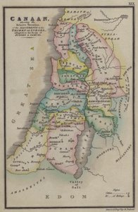Kanaan, som visar den relativa situationen för tilldelningarna för Israels stammar, anpassad till domarböckerna och Samuelsboken (färgad gravyr) av English School