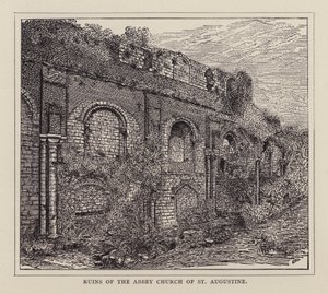 Canterbury: Ruinerna av Abbey Church of St Augustine (litho) av English School