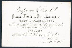 Caperoe & Company, piano forte tillverkare, handelskort av English School