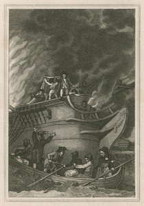 Kapten George Farmers hjältemod vid aktionen den 6 oktober 1779 (gravyr) av English School
