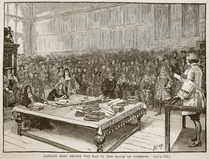Kapten Kidd framför baren i House of Commons, illustration från Cassells Illustrated History of England (sepiafoto) av English School
