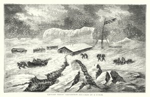 Kapten Phipps expedition attackerad av en storm (färgad gravyr) av English School