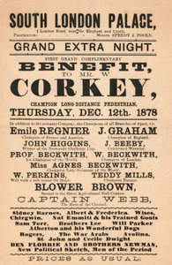 Kapten Webb, kanalens hjälte, fotgängaren Corkey, Beckwiths (simmare) och andra vid South London Palace, 1878 av English School