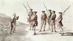 Capture of the Rebel, Simon Fraser, Lord Lovat (1667?-1747) (akvarell på papper) av English School