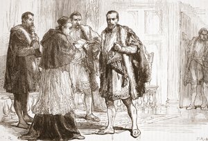 Kardinal de Tournon läser det protestantiska plakatet till Francis I, illustration från The History of Protestantism av James Aitken Wylie (1808-1890), pub. 1878 av English School