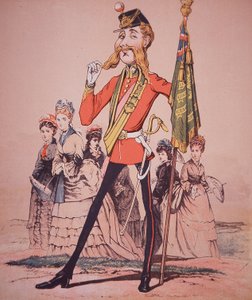 Karikatyr av Infantry Subaltern som håller regementsfärger, från 