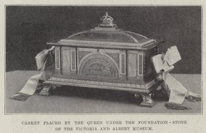 Skrin placerad av drottningen under grundstenen på Victoria and Albert Museum (gravyr) av English School