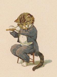 Katt spelar flöjt (chromolitho) av English School