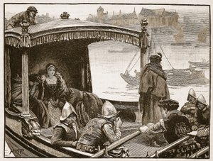 Catherine Howard förmedlas till tornet, illustration från Cassells Illustrated History of England (sepiafoto) av English School
