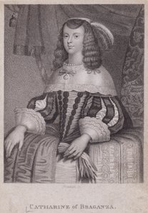 Katarina av Braganza, drottning gemål av kung Karl II (gravyr) av English School