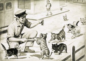 Katter kommer för att hälsa på kattens köttman av English School