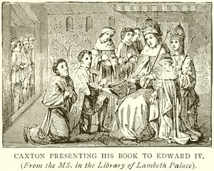 Caxton presenterar sin bok för Edward IV av English School