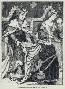 Caxton presenterar sin första bok för kung Edward IV (litho) av English School