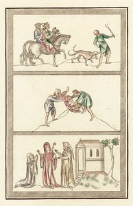 Cenelm, kung av Mercia, jakt, mord på kung, abbedissa, nunna och ankarit (färgad gravyr) av English School