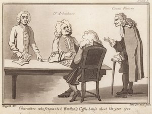 Karaktärer som besökte Buttons Coffee House omkring 1720-talet: Dr Arbuthnot, greve Viviani av English School