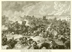 Anklagelse för franska kuirassier vid Waterloo, 1815 av English School