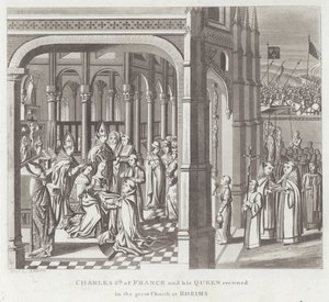 Karl 5:e av Frankrike och hans drottning kröntes i den stora kyrkan i Reims av English School