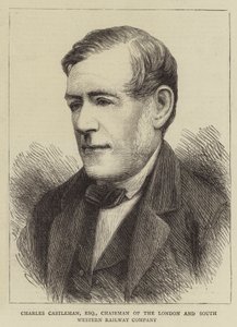 Charles Castleman, Esquire, ordförande för London and South Western Railway Company (gravyr) av English School