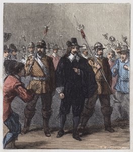 Charles I, förd till fängelset (färgad gravyr) av English School