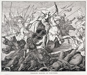 Charles Martel (c.688-741) vid Poictiers, från The History of France, av Emile de Bonnechose, utgiven av Ward, Lock and Co, London av English School