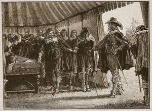 Charles and the Scottish Commissioners, illustration från Cassells Illustrated History of England (sepiafoto) av English School