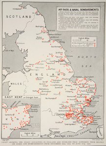 Diagram som visar de exakta platserna i England och Skottland som led av fientliga luftangrepp och bombardement från 16 december 1914 till 17 juni 1918, 1918-19 av English School