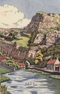 Cheddar Cliffs (färg litho) av English School
