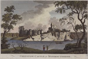 Chepstow Castle, Monmouthshire (färgad gravyr) av English School