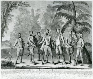 Cherokee Chiefs från Carolina, ca 1730 (gravyr) av English School