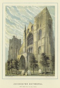 Chichester Cathedral, västra fronten med klocktornet av English School