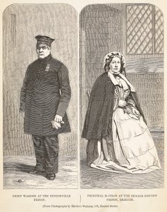 Chief Warder vid Pentonville Prison och rektor vid Female Convict Prison, Brixton, illustration från The Criminal Prisons of London och scener från Prison Life av Henry Mayhew och John av English School