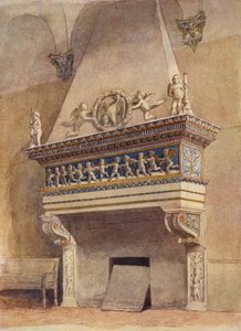 Skorstensstycke delle Agneli, Ducal Palace, Urbino, Italien (färg litho) av English School
