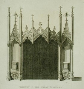 Skorsten i den stora salongen i Strawberry Hill, graverad av T. Morris, från 