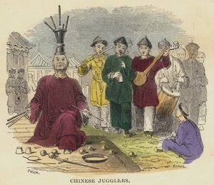 Kinesiska jonglörer (färgad gravyr) av English School