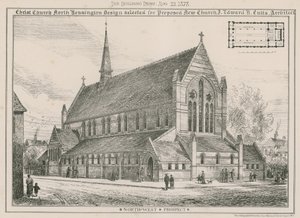 Christ Church, North Kensington: design vald för föreslagen ny kyrka av English School
