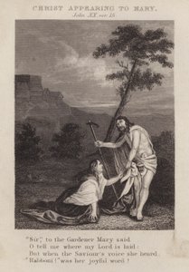 Kristus visar sig för Maria, Johannes XX, ver 15 (gravyr) av English School