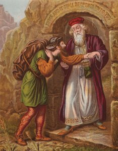 Christians ankomst till wicket-gate (färglitografi) av English School