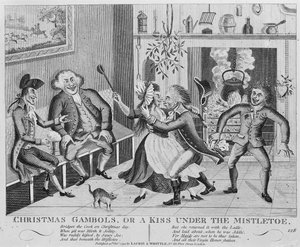 Christmas Gambols, or a Kiss Under the Mistel, 1794 (gravyr) av English School