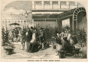 Julgranar i Covent Garden Market, London av English School