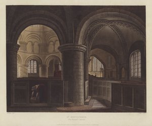 Church of the Holy Sepulcher (Rundkyrkan), Cambridge (färgad gravyr) av English School